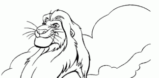 Mufasa Lejonkungen - en målarbok för barn som kan skrivas ut, från Disney-sagan.