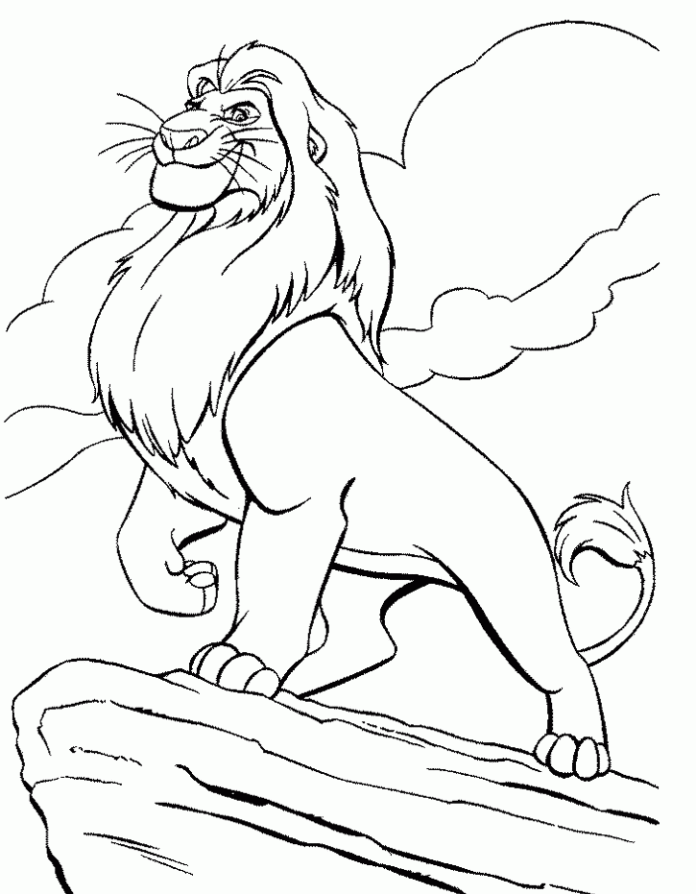 kolorowanka mufasa król lew do druku dla dzieci z bajki disney