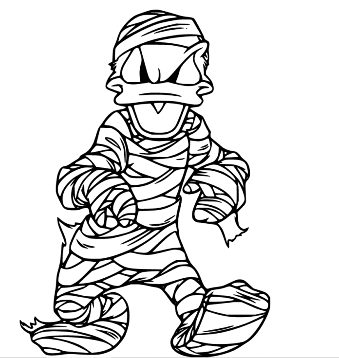 kolorowanka mumia jako kaczor donald od Disneya dla dzieci