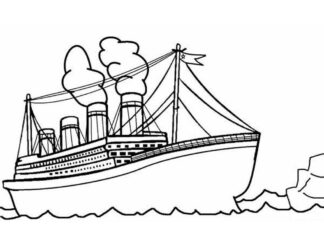 Färgbok ångbåt Titanic att skriva ut för barn och på nätet