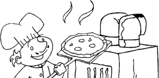 Nyomtatható színezőkönyv pizza sütés a sütőben gyerekeknek