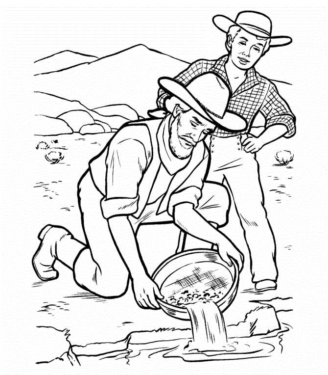 coloring page gold panning and mining printable for boys