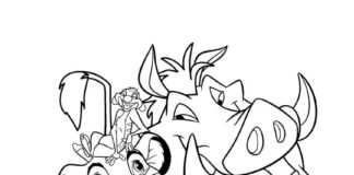 printable disney fairy tale friends coloring book - Simba timon and Pumbaa