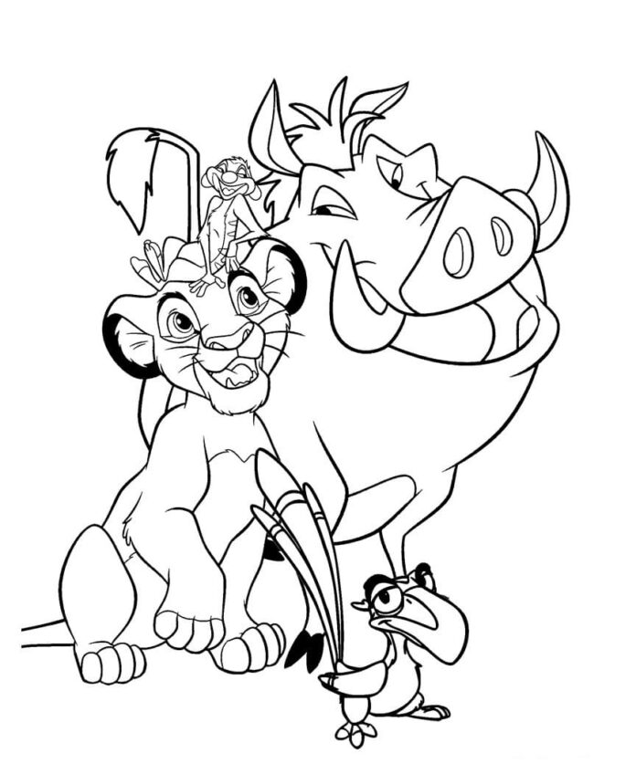 Amis des dessins animés Disney à imprimer - Simba Timon et Pumbaa