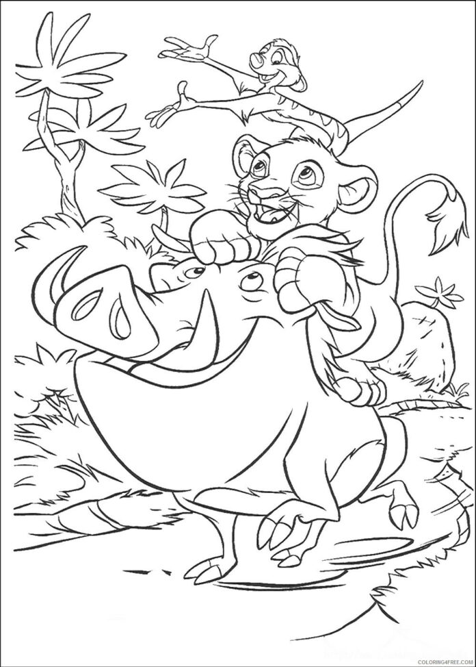 Childhood friends coloring page for children lion king