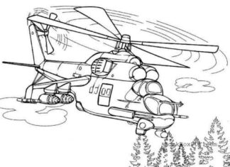 Ausmalbild Russischer MI-Hubschrauber zum online ausdrucken