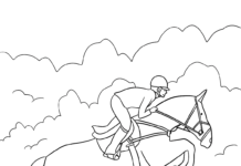 Druckbare Malvorlage Springen über Hindernisse mit einem Reiter