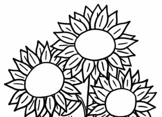 Färbung Seite Sonnenblumen mit Marienkäfer druckbar für Kinder