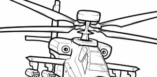 kolorowanka śmigłowiec apache wojskowy helikopter do druku dla chłopcow
