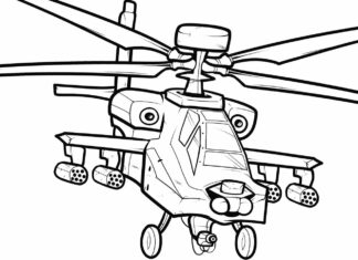 kolorowanka śmigłowiec apache wojskowy helikopter do druku dla chłopcow