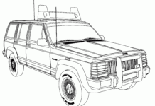 Jeep - målarbok gammal terrängbil som kan skrivas ut för barn