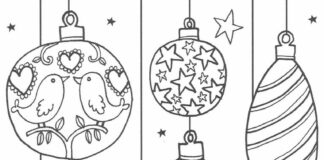 pagina da colorare baubles di Natale per i bambini