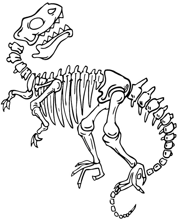 Färbung Blatt Dinosaurier Skelett druckbar für Kinder