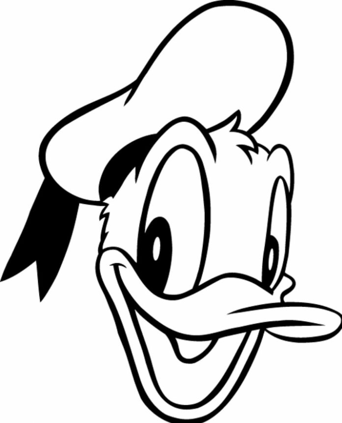 page à colorier visage de disney donald duck dans un chapeau d'enfant