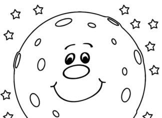 malebog smilende månen planet til udskrivning online for børn