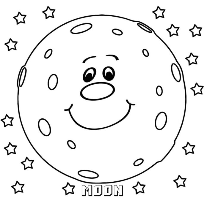 folha para colorir o planeta lunar sorridente, imprimível online para crianças