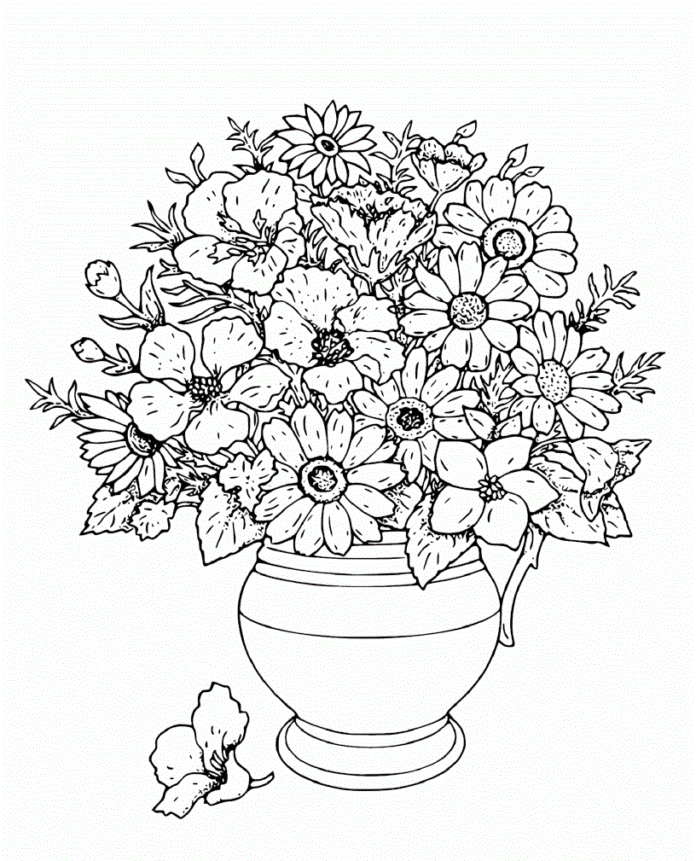 coloring book vase with flowers to print