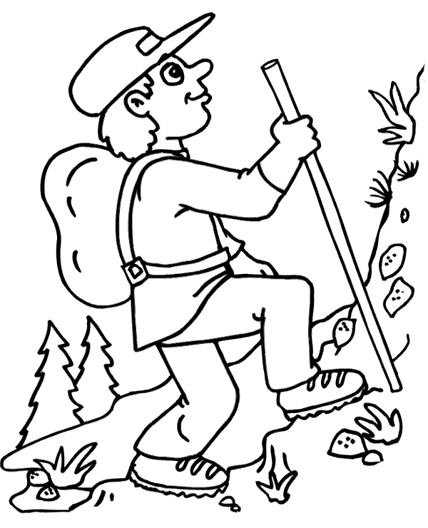 For kids online coloring book mountain hike on the trail printable