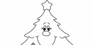 coloring page jolly Christmas tree with gifts for children