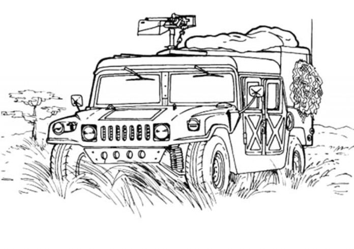 Coloriage du véhicule militaire HMMWV à imprimer pour les enfants