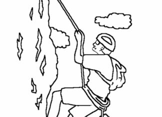 foglio da colorare alpinista - cima arrampicata stampabile