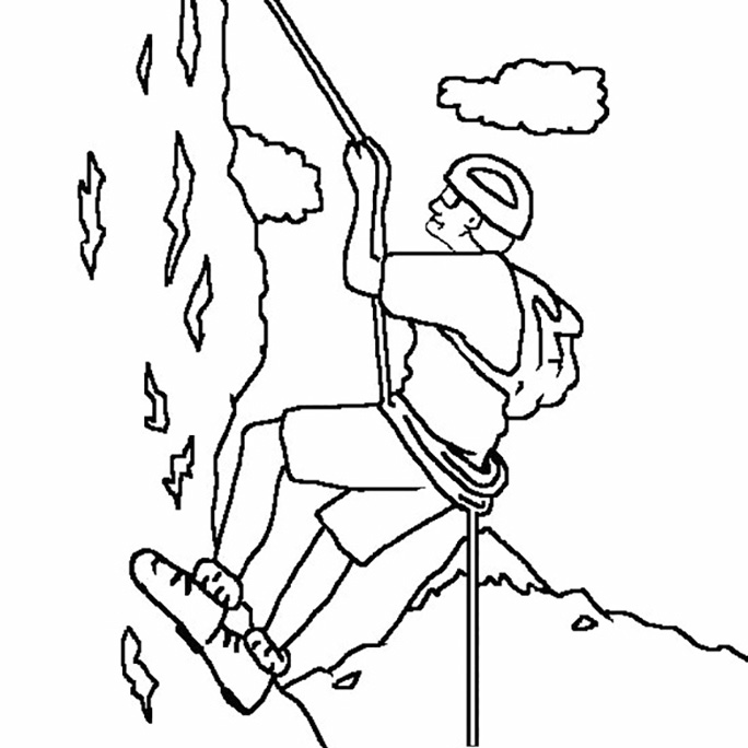 Omaľovánka horolezec - vrcholové lezenie na vytlačenie
