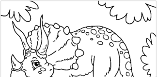 coloring page with triceratops dinosaur