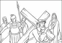 Jezus Ukrzyżowanie - kolorowanka z drogą krzyżową do druku online