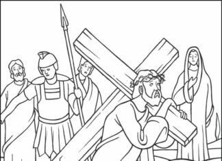 Jezus Ukrzyżowanie - kolorowanka z drogą krzyżową do druku online