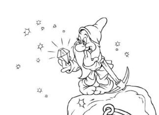 coloring book with dwarves from a children's cartoon to print