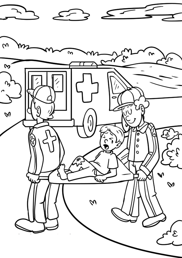 Maloanka i kolorowanka z ratownikami medycznymi do druku dla dzieci
