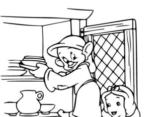 livro de colorir lavando a louça do conto de fadas Branca de Neve para crianças