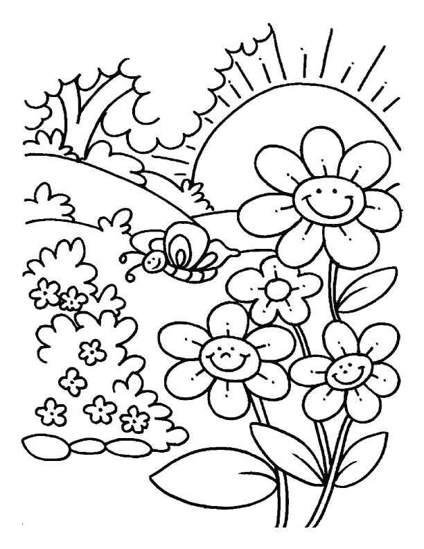 kolorowanki kwiatki na łące do druku dla dzieci