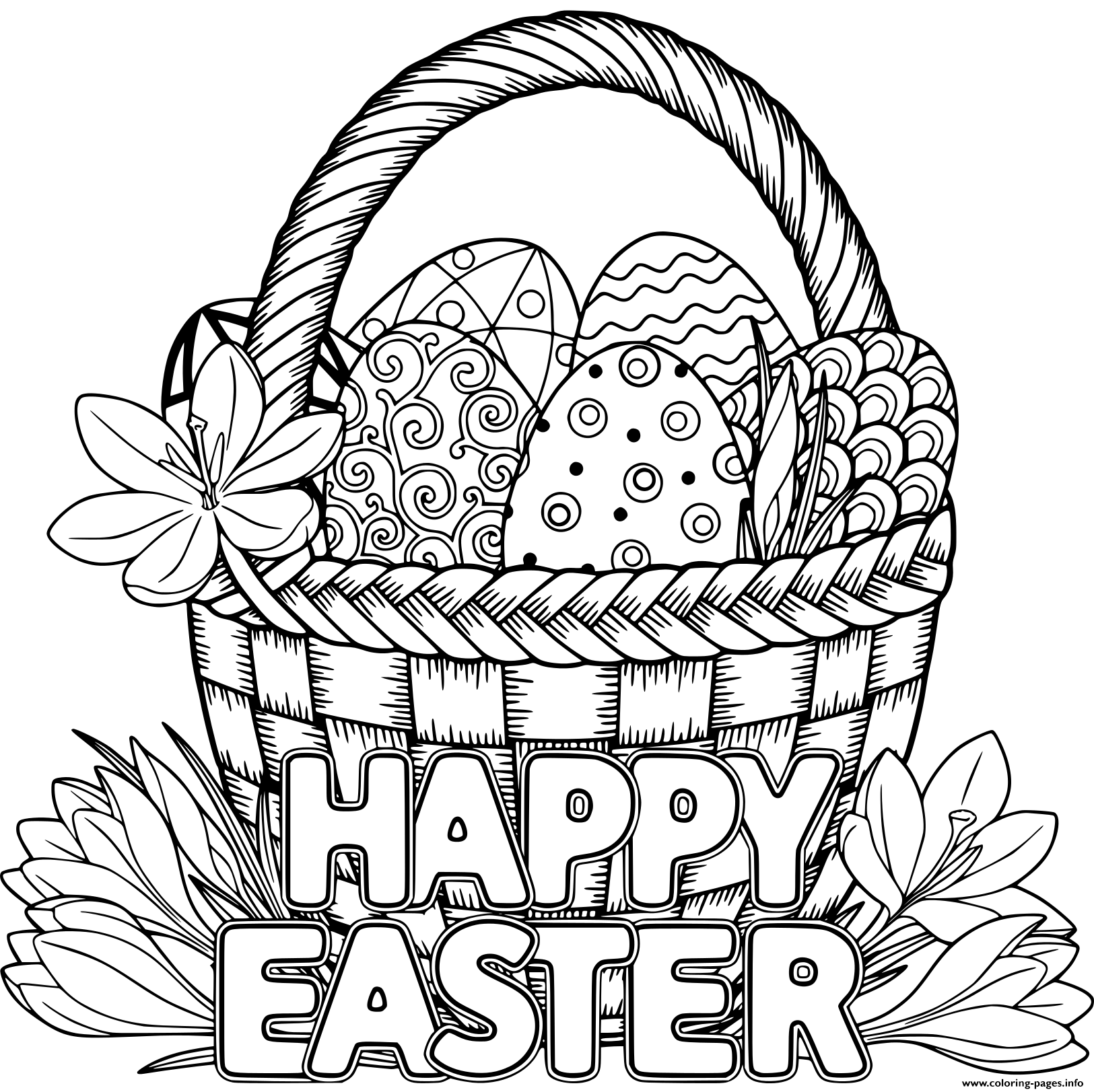 Coloring Book Basket full of Easter eggs to print and online