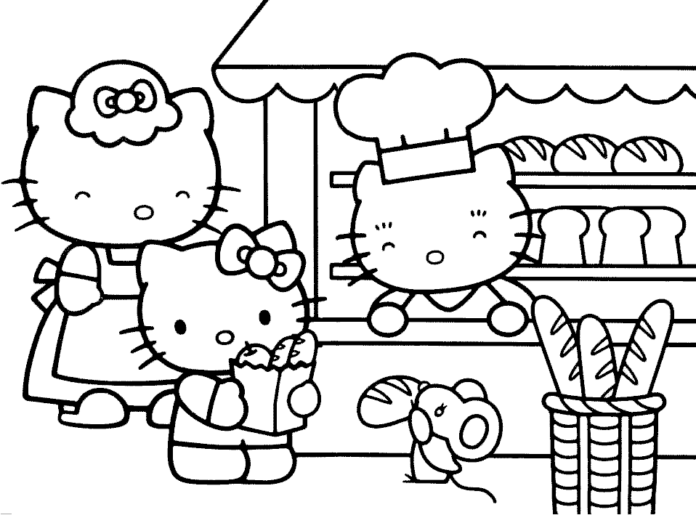 gatos del cuento de hadas en la panadería libro para colorear imprimible y en línea