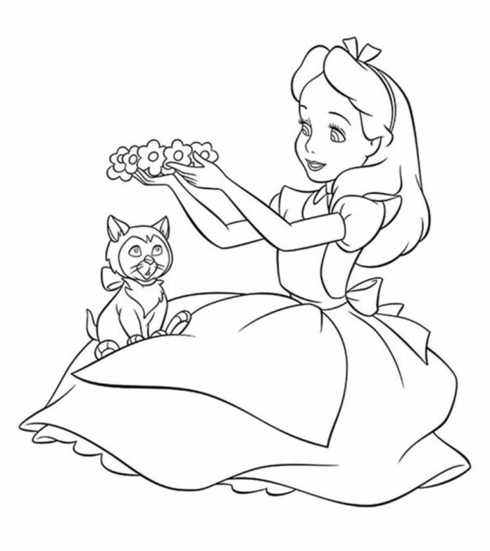prinsessa kissanpennun kanssa värityskirja tulostettava