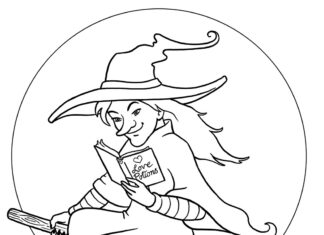 livre de coloriage de la sorcière sur un balai en ligne