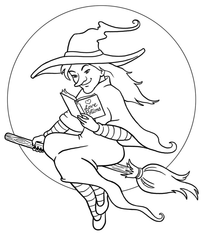 witch on a broomstick coloring book online