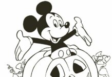 livro online para colorir o Halloween com mouse e abóbora
