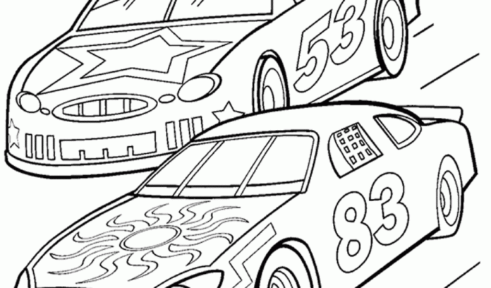 sports cars at the race coloring book to print
