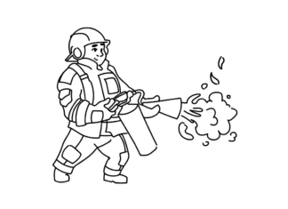 fireman with a fire extinguisher coloring book online