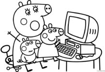 Schweine spielen auf dem Computer Malbuch