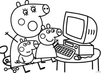 świnki grają na komputerze kolorowanka