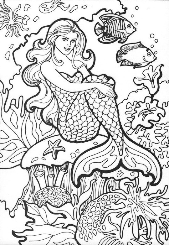 undervattens sjöjungfru som kan skrivas ut och färgläggas