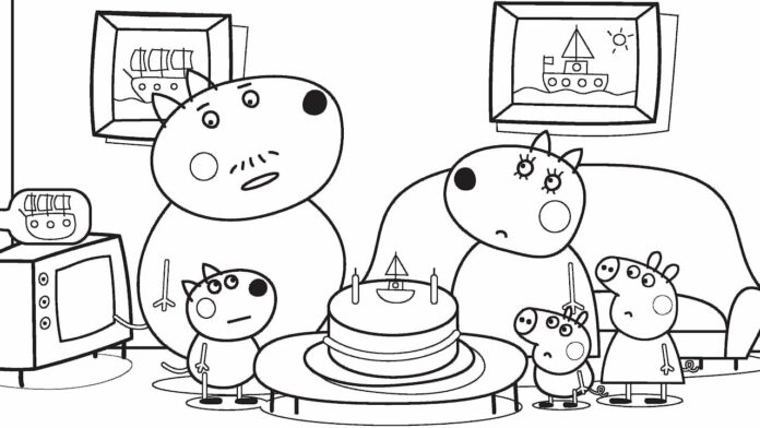 cumpleaños en la casa de los cerdos libro para colorear en línea