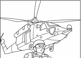 Vojak a helikoptéra na vyfarbovanie online