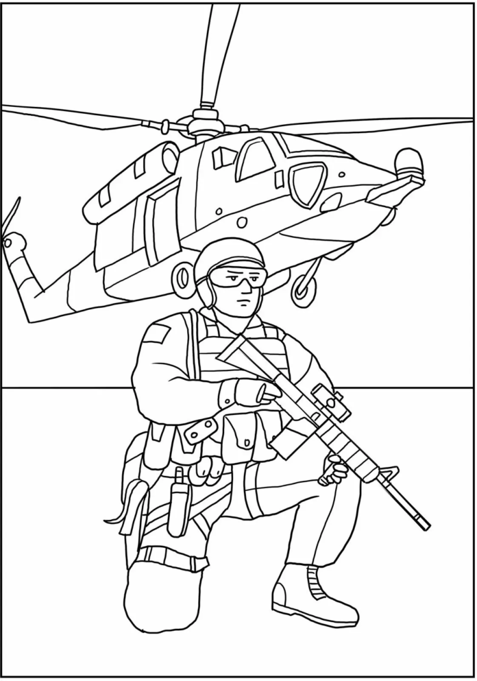 兵士とヘリコプターの塗り絵オンライン