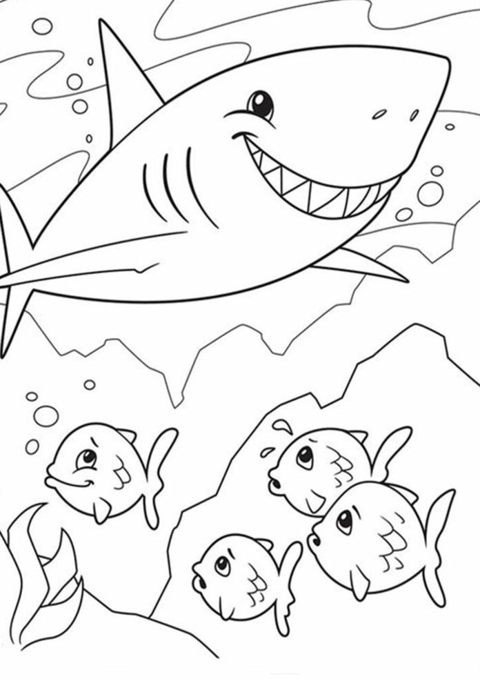 libro da colorare squalo e piccoli pesci online