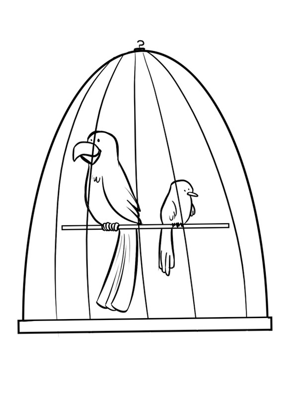 casa pájaros en una jaula libro para colorear en línea