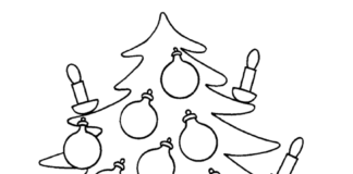 Lámina para colorear de Minnie mouse y el árbol de Navidad en línea